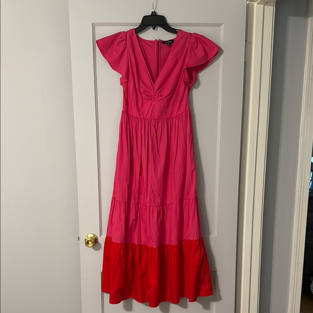 Kensie Girl Pink and Red Maxi Dress with V-Neck